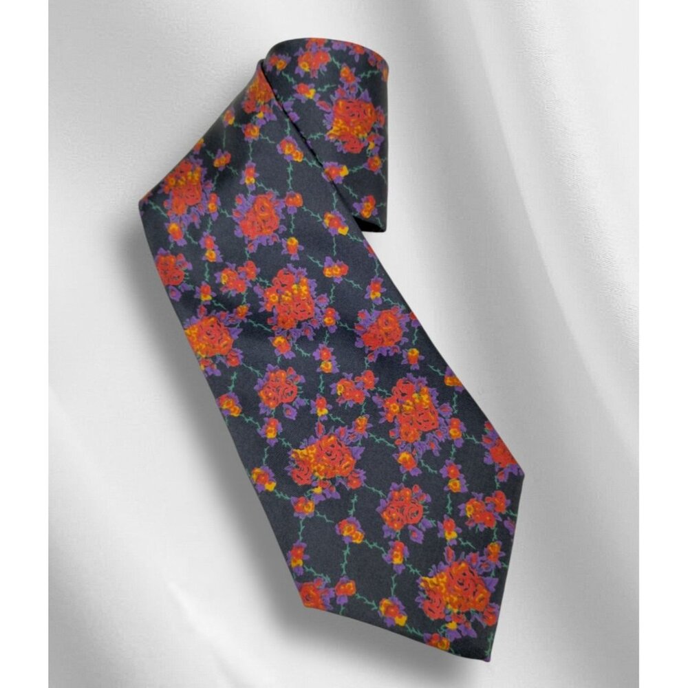 Adolfo Mens Silk Red Floral Pattern Classic Style Tie